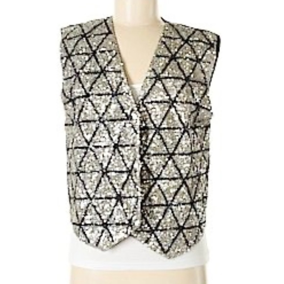 90s Silver Triangle Sequin Cotton Vest Womens XS Hand-Made by Cowgirl Glitter - Picture 9 of 11